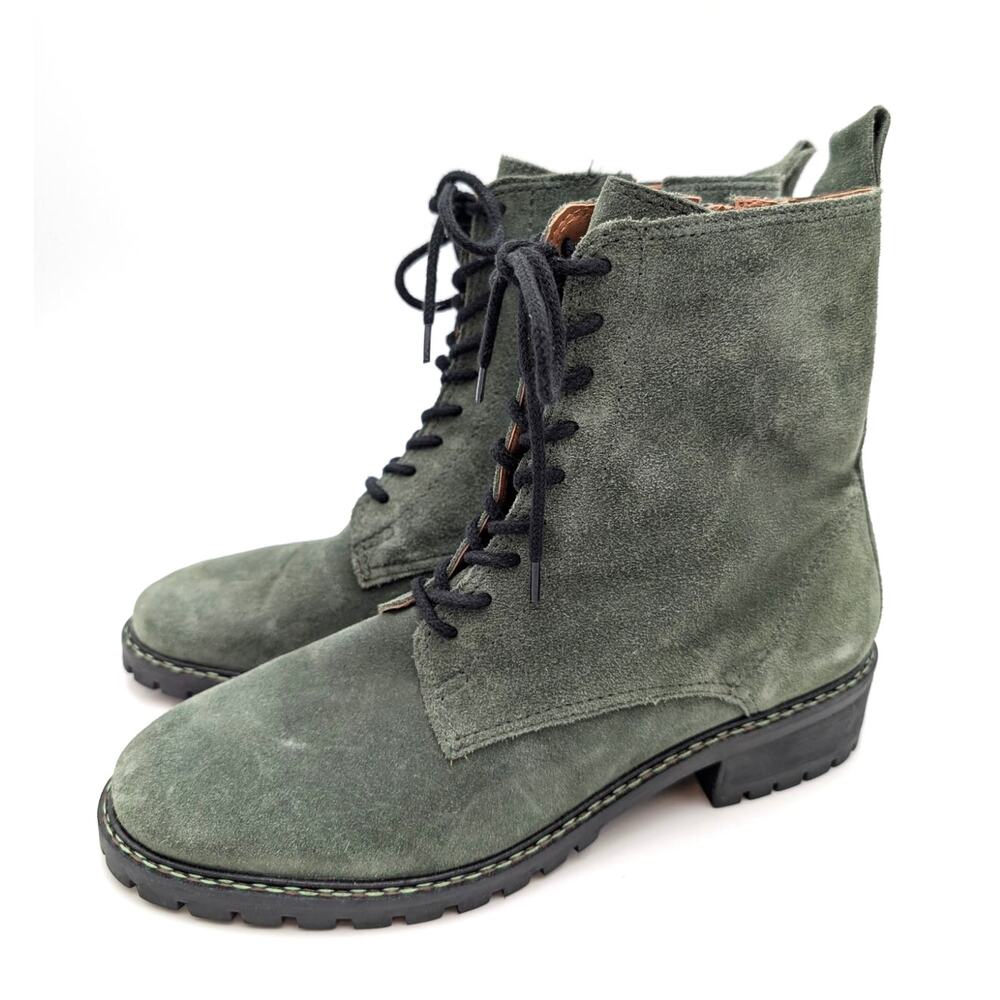 Lucky Brand Kancie Combat Boots Women's Kobain Olive Suede Size US10M EU42